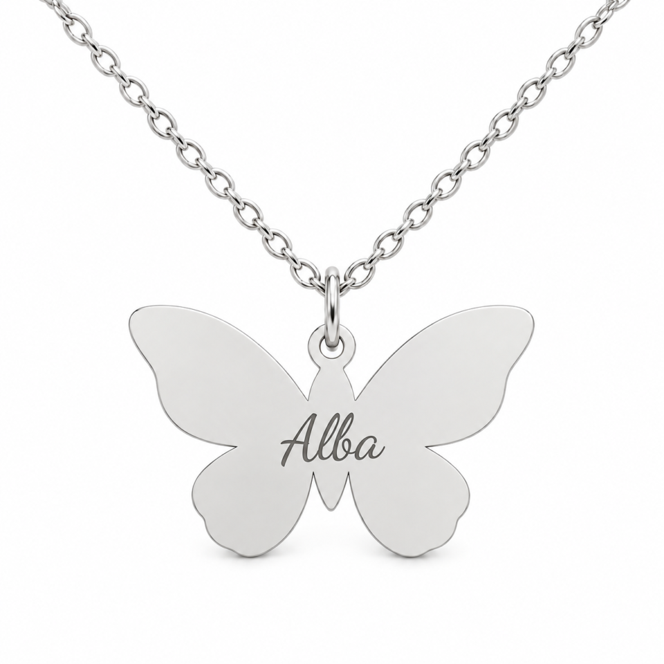 Collar mariposa personalizado de plata 925 con grabado