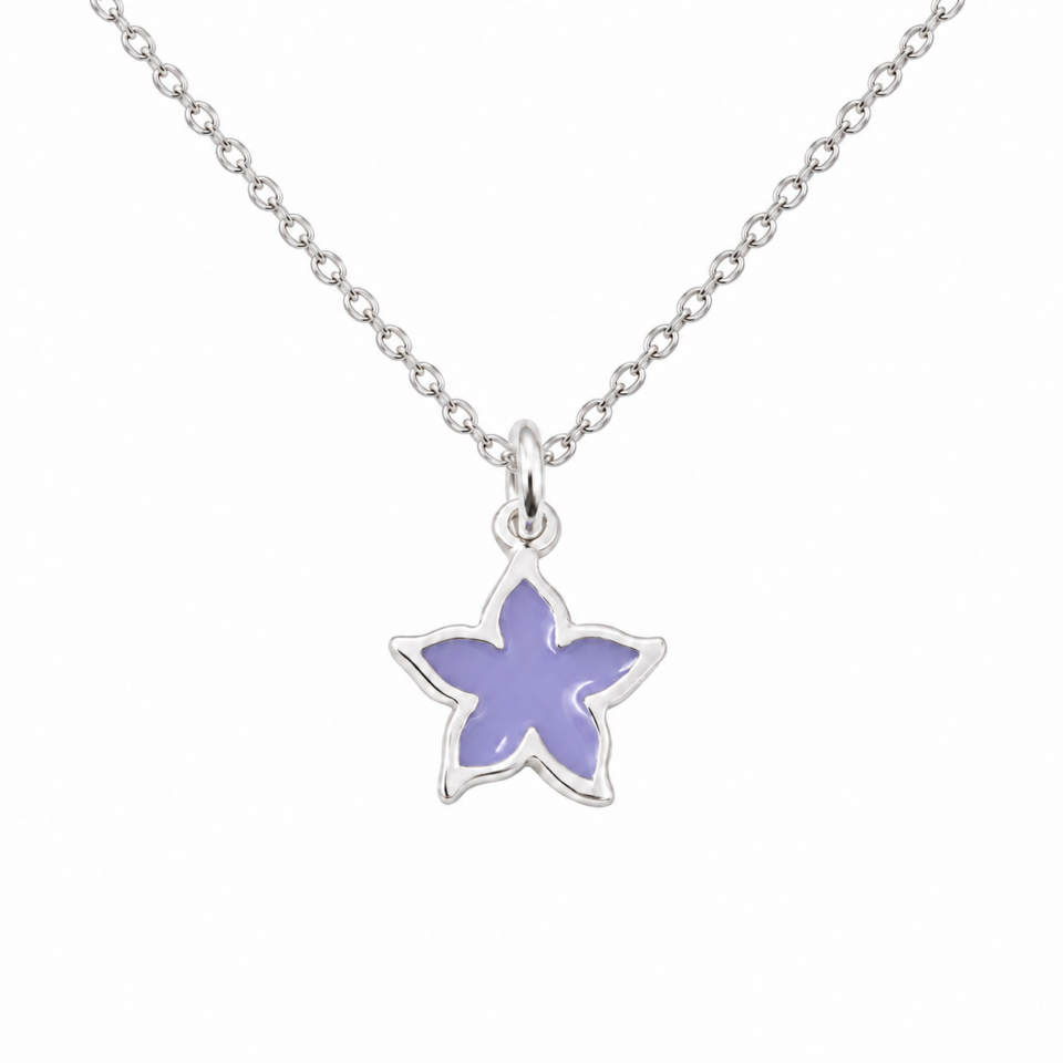 Collar estrella de 10 mm con esmalte lila y cadena de plata 925