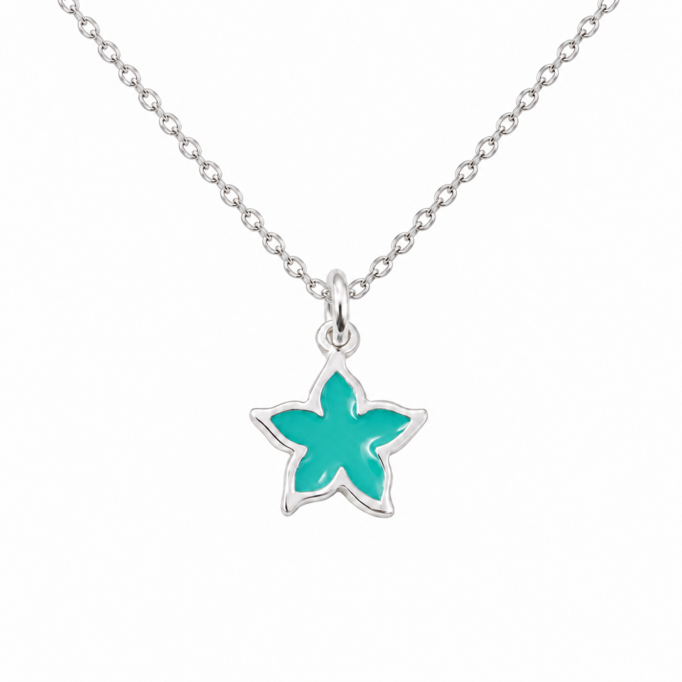Collar estrella de 10 mm con esmalte menta y cadena de plata 925