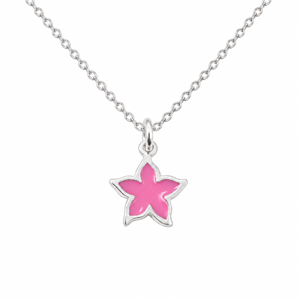 Collar estrella de 10 mm con esmalte rosa y cadena de plata 925