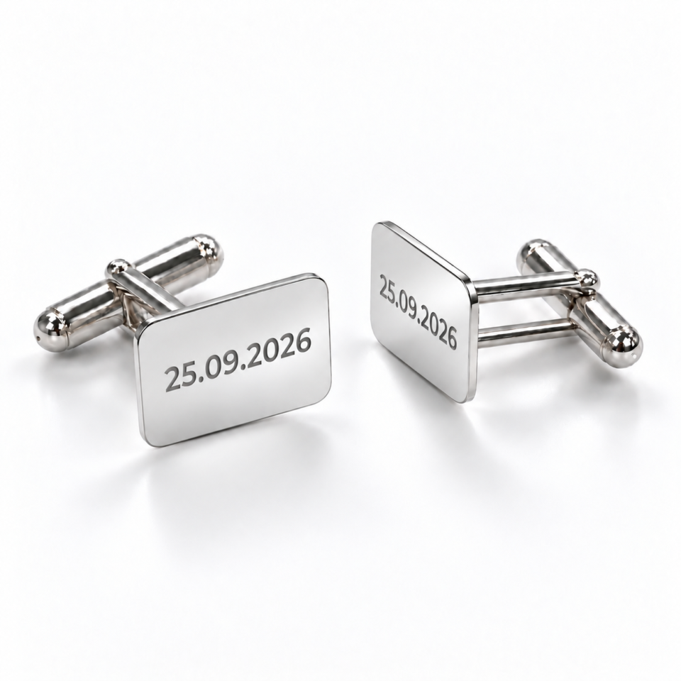 Gemelos rectangulares con bordes redondeados de plata personalizados — vista de catálogo