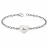 Pulsera corazon personalizada de plata con cadena de eslabones ovalados, fotografía de catálogo