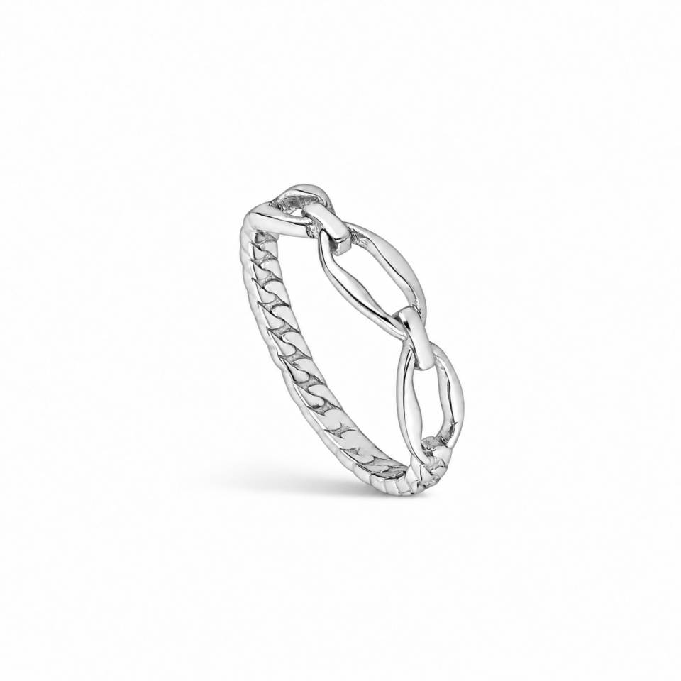 Anillo de plata de ley con brazo barbado y dos eslabones ovalados abiertos