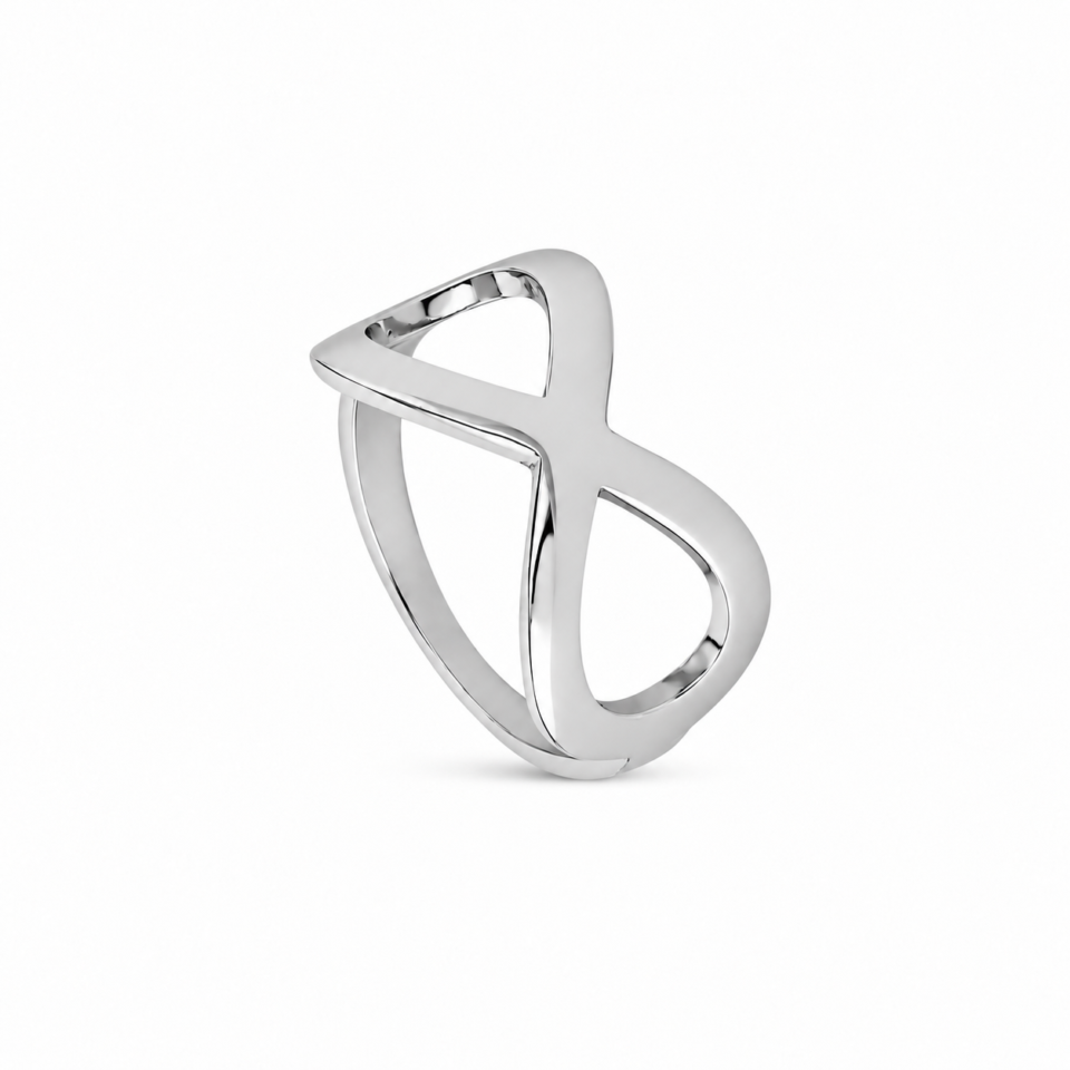 Anillo de plata de ley con infinito plano ancho y dos bucles abiertos