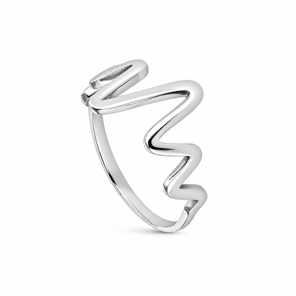 Anillo de plata de ley 925 con línea electro plateada en zigzag, foto de catálogo