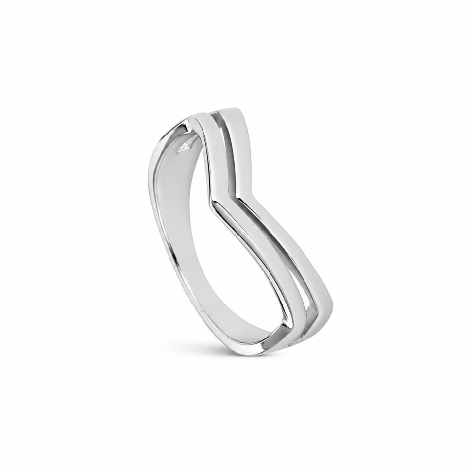 Anillo tiara doble de plata de ley 925 con dos líneas paralelas, foto de catálogo
