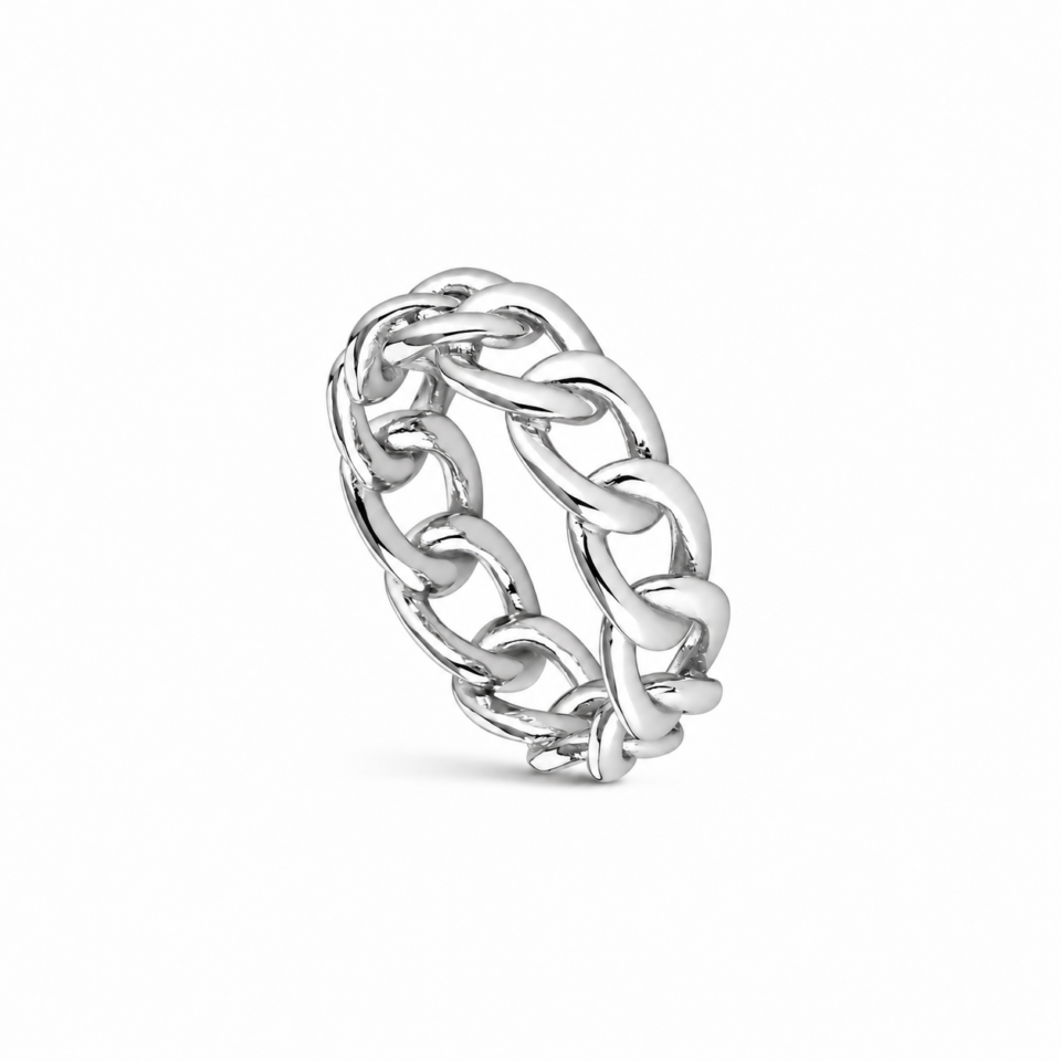 Anillo barbado de plata de ley 925 formado por eslabones ovalados