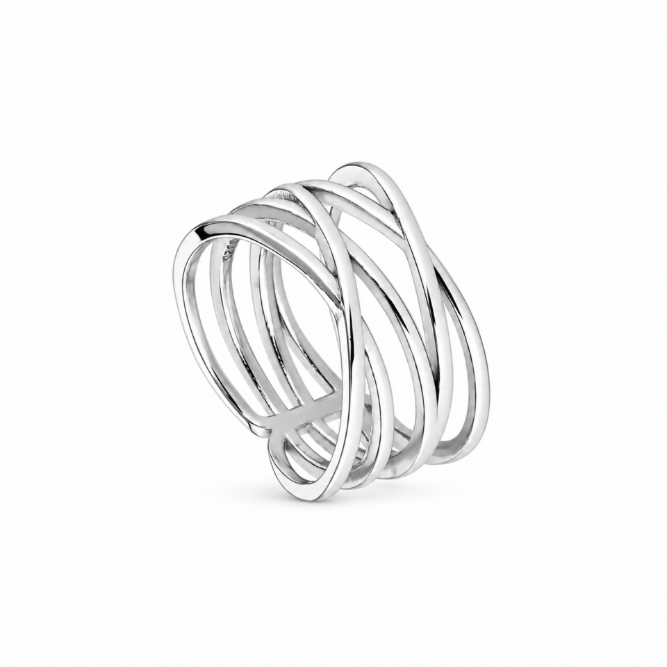 Anillo de cinco hilos cruzados de plata de ley 925