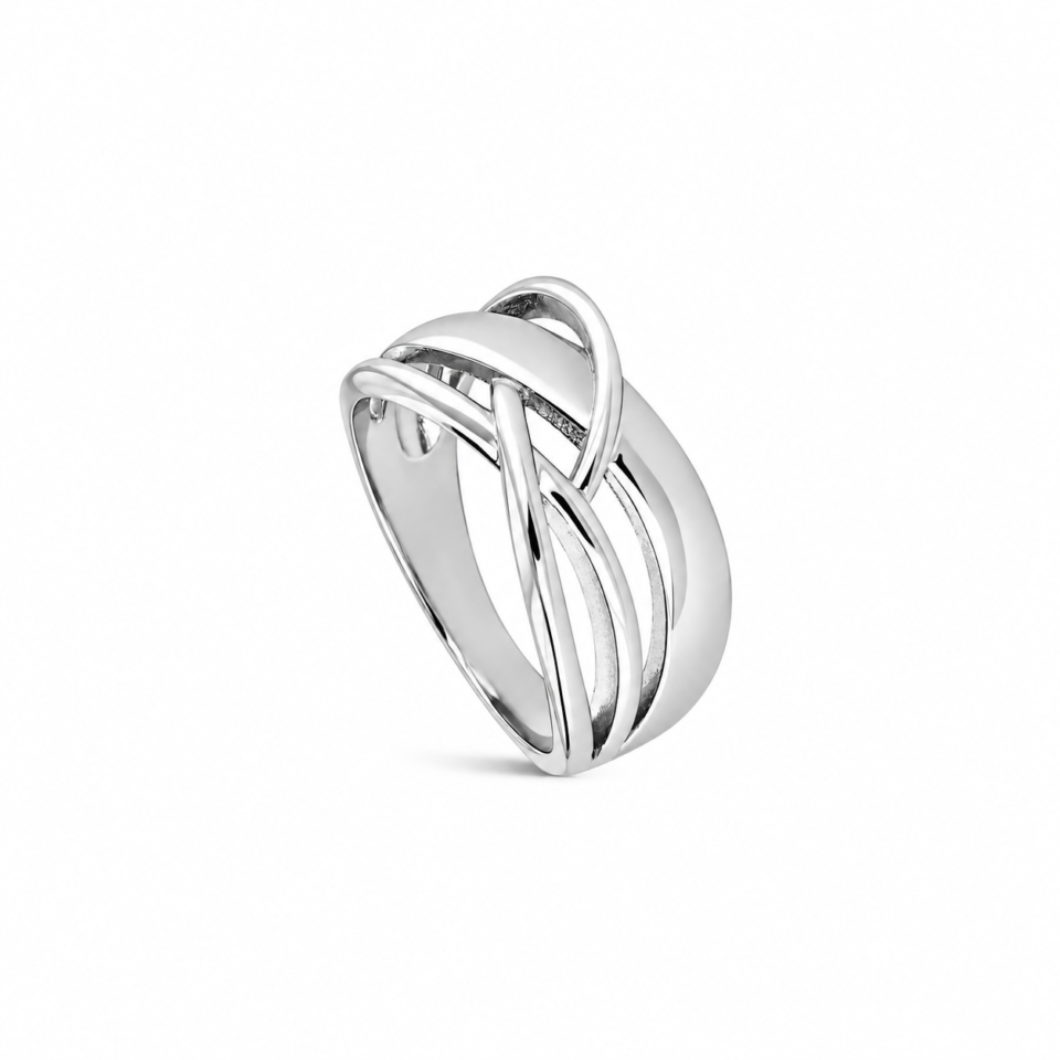 Anillo hilos entrelazados de plata de ley 925, fotografía de catálogo