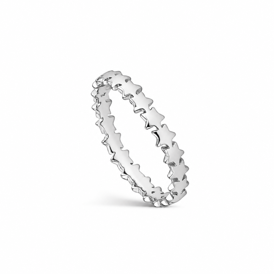 Anillo estrellitas de plata de ley 925, fotografía de catálogo