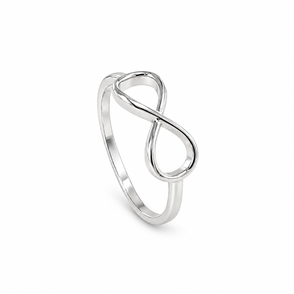 Anillo infinito de 15 mm de plata de ley 925, fotografía de catálogo