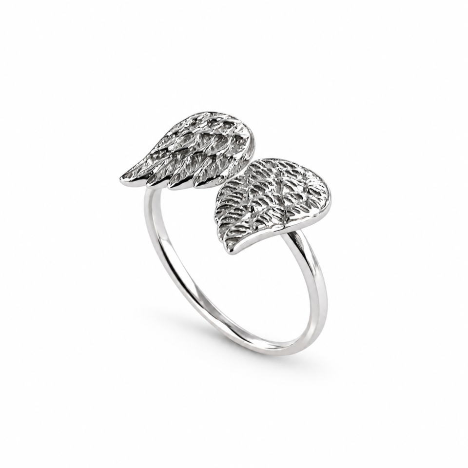 Anillo alas de plata de ley 925, fotografía de catálogo