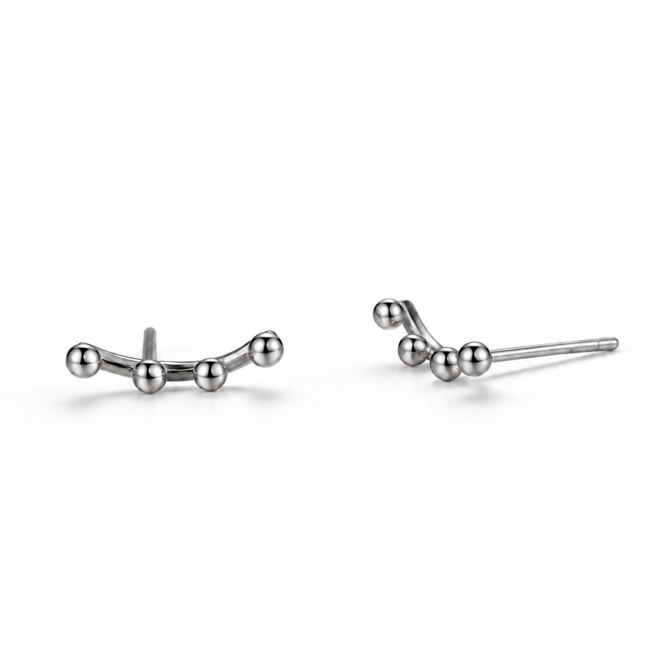 Par de pendientes trepadores de plata 925 con cuatro bolitas cada uno · PE021-0007