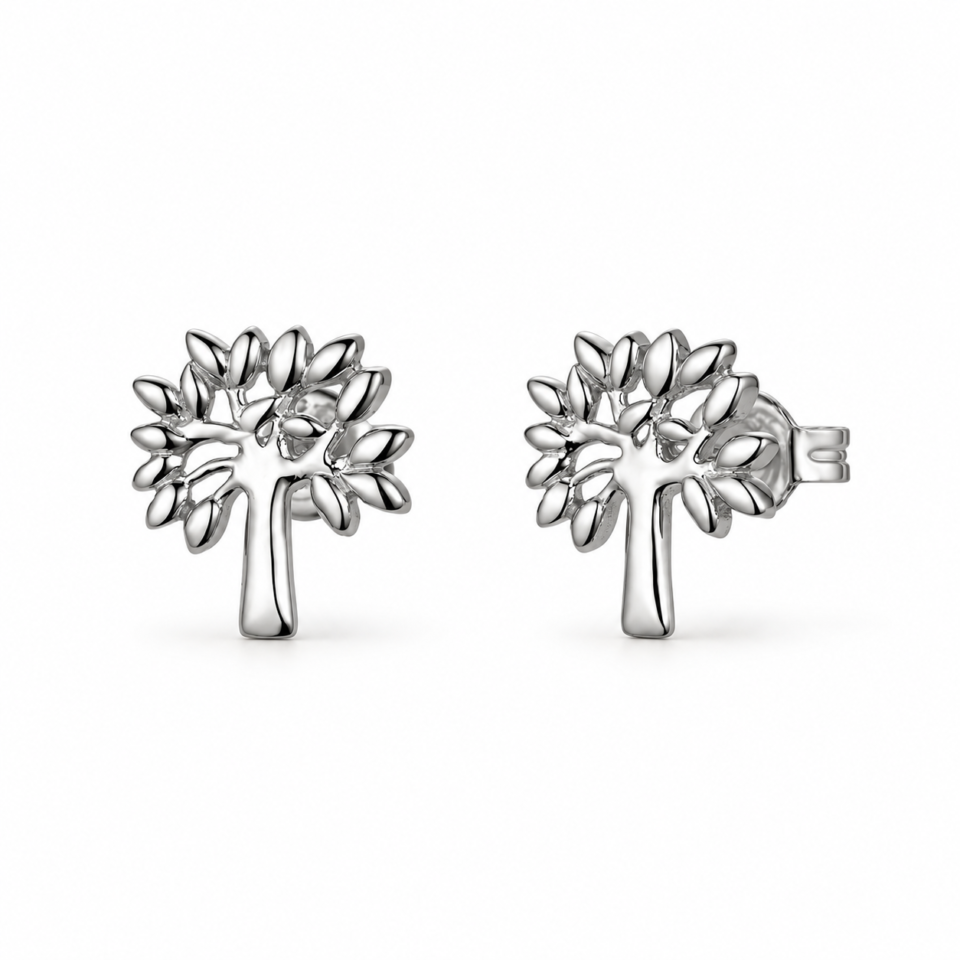 Par de pendientes de árbol con hojas de plata de ley 925 · PE021-0009