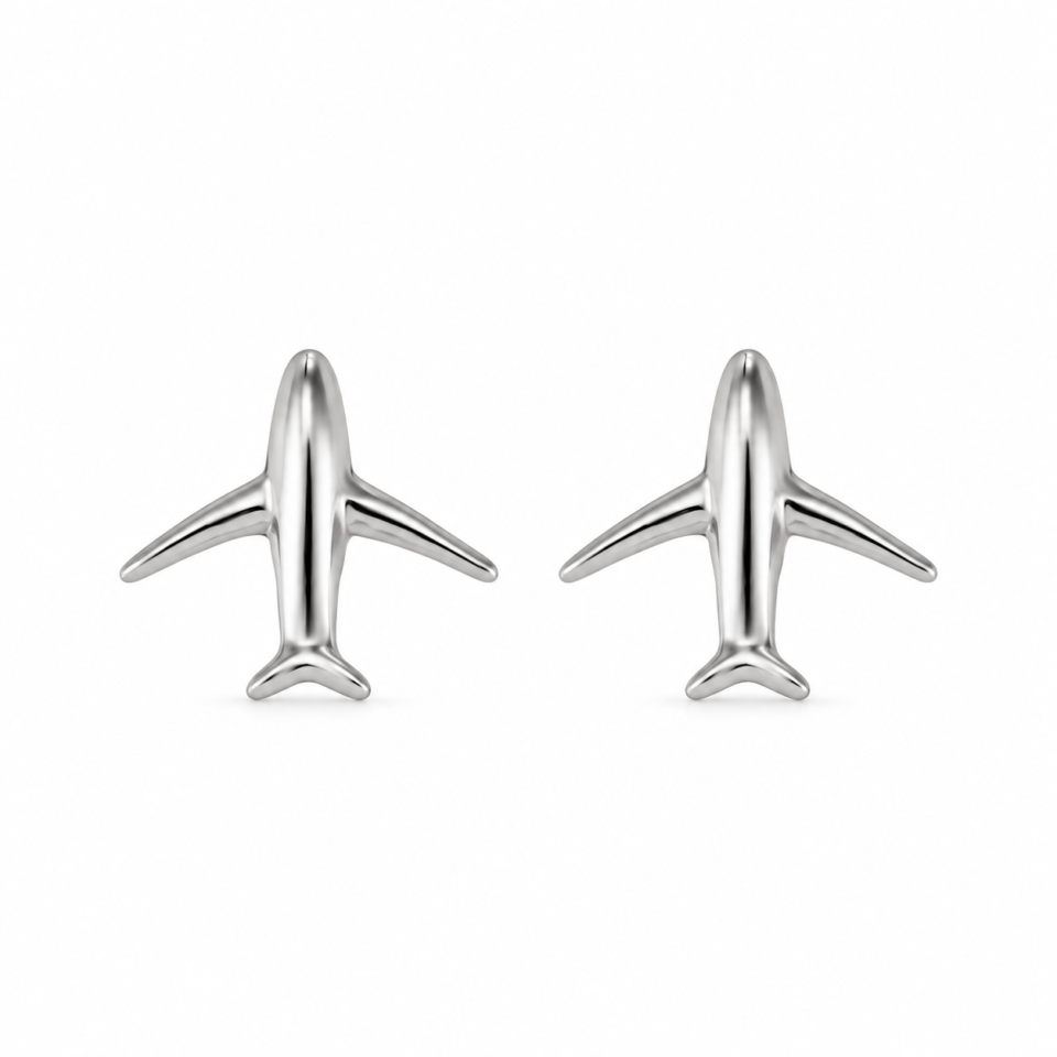 Par de pendientes avión lisos de plata 925, vista superior · PE021-0014