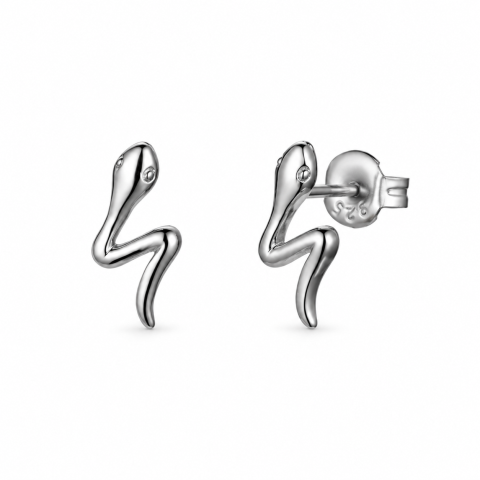 Par de pendientes de serpiente plateada en zigzag · PE021-0018