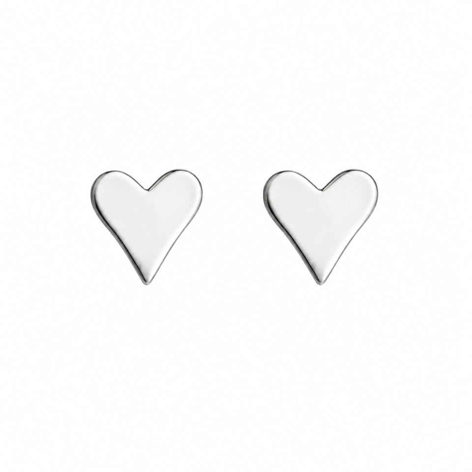Dos pendientes pequeños de corazón liso en plata de ley 925 · PE021-0020