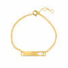 Pulsera dorada de plata 925 con placa y mano de Fátima calada, fotografía de catálogo