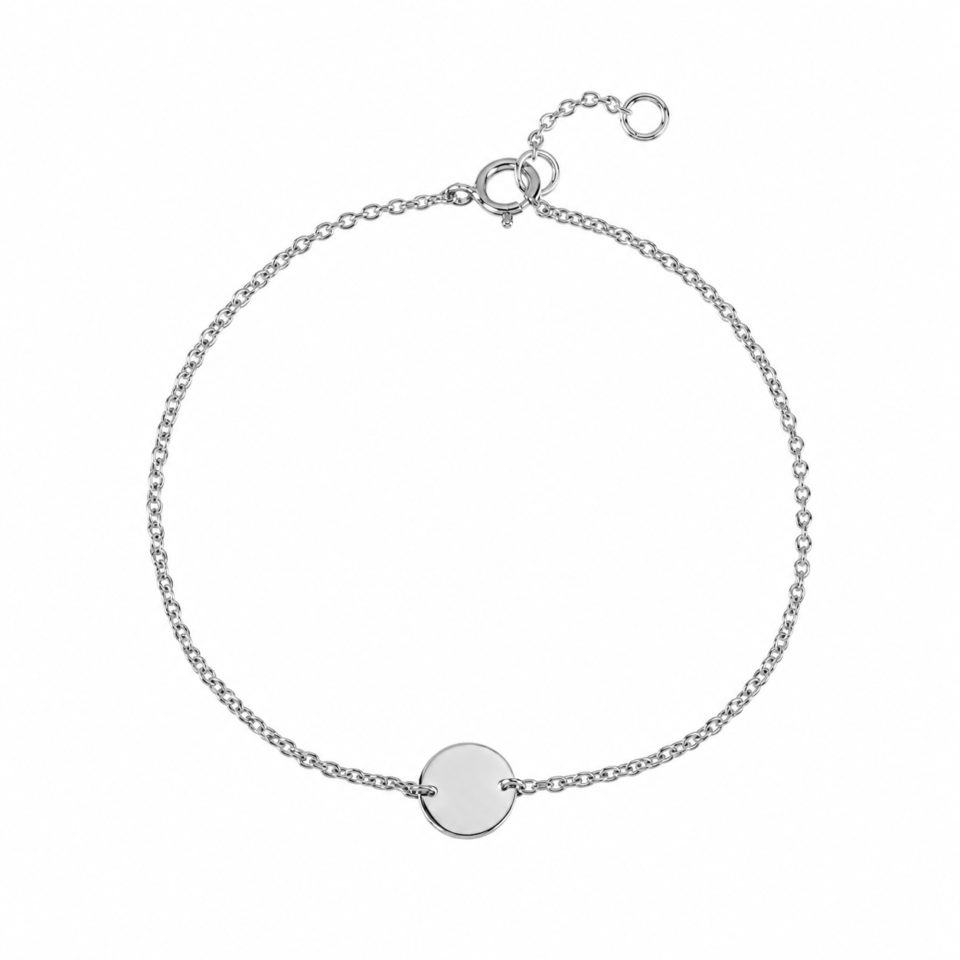 Pulsera de plata 925 rodiada con círculo liso de 8 mm, fotografía de catálogo